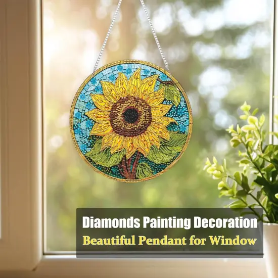 DIY Hanging Diamond Art Painting Sunflower Kit for Adults, Acrylic Diamonds Painting Pendant Ornament Board Kit {4}
