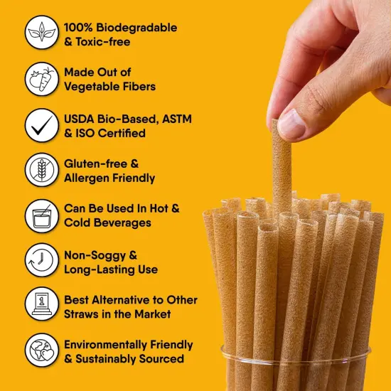 100 PCS of 8.25 Inches Unwrapped Biodegradable Straws &ndash; Made of Vegetable Fibers, Best Environment Friendly Drinking Straws for Hot and Cold Beverages {4}