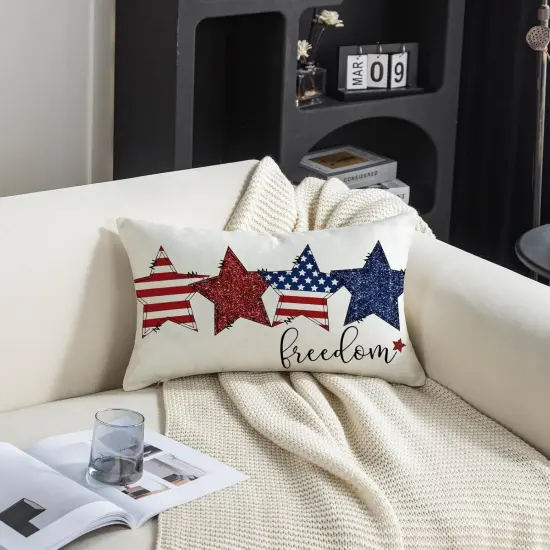 Throw Pillow Covers 12x20 Set of 2 Freedom America Stars Stripes Independence Day Patriotic Throw Lumbar Cushion Cases for Couch Sofa Patio Home Decorations {3}