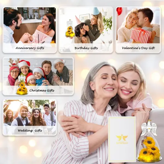 Mothers Day Rose Gifts for Mom,Sunflower Gifts for Her,Angels Figurines with 3 Sunflowers & Lighted with Necklace,Sunflower Birthday Gifts for Women Mom Wife Girlfriend {4}