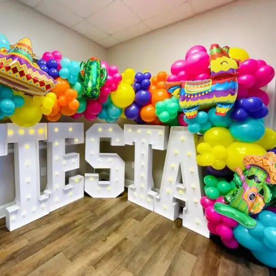 149Pcs Mexican Fiesta Balloons Garland Rainbow Colors Balloon Arch Cactus Llama Hat Foil Balloons for Cinco De Mayo Hawaii Tropical Taco Twosday Carnival Birthday Party Decorations {4}
