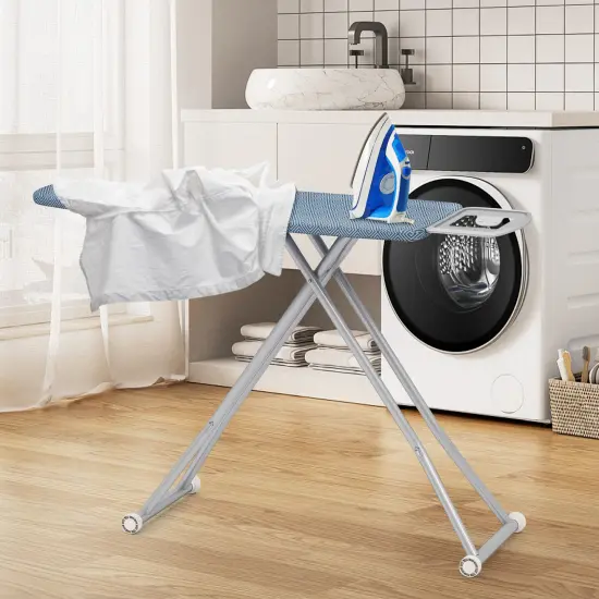 Adjustable Carbon Steel Ironing Board with Heat-Resistant Silver Coating and Iron Rest &ndash; 7-Level Height {2}