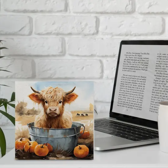 Fall Decor Autumn Pumpkin Cow Sign Tabletop Decor {5}