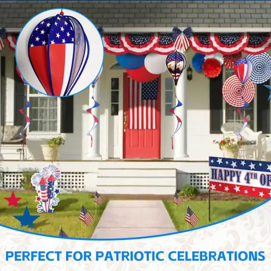 2 Pack 43-Inch Patriotic American Flag & Eagle Hot Air Balloon Wind Spinner Twister, Outdoor Hanging Windmill Decor for Garden Lawn Yard, Fourth of July {2}