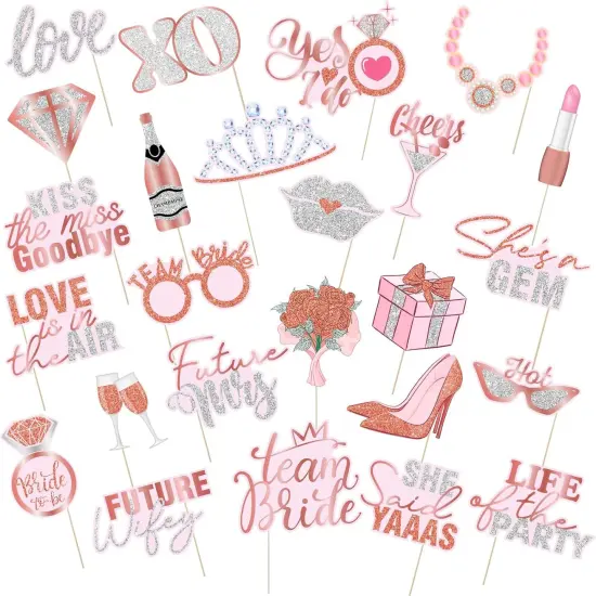 26 Pieces Bridal Shower Wedding Photo Booth Props Bachelorette Photo Props Rose Gold Pink Future Wife Party Decorations for Bridal Shower Out Hen Party Gift Accessories {5}