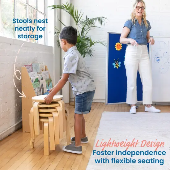 Bentwood Stackable Stools, Classroom Furniture, 6-Piece Natural {3}