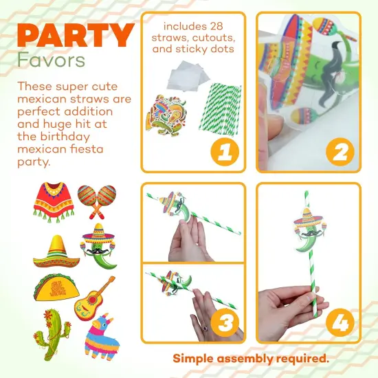 Kids Fiesta Party Drinking Straws for Fiesta Cinco De Mayo Fiesta Party Favors Paper STraws Bulk Taco Tuesday Mexican Party Supplies Decoration - Pack of 28 {5}