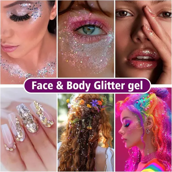 Body Glitter Hair Glitter Face Paint Sparkles Makeup,10 Colors Glitter Gel Singer Concerts Disco Rave Festival Valentine&rsquo;s Day Accessories,Chunky Sequins Mermaid Gel for Women Eyeshadow Children Hair {4}