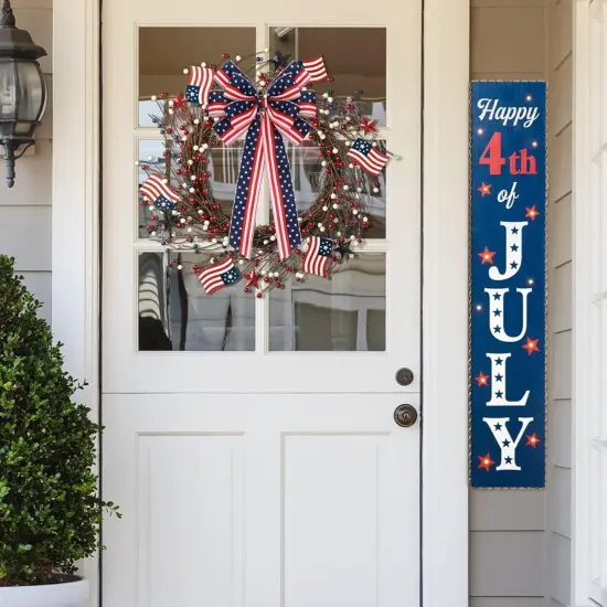 2 Pcs Large Patriotic Bows for Wreaths American Flag Stars Bow for 4th of July,Independence Day Bunting Indoor Outdoor Party Decor (Red White Blue Star Bows) {5}