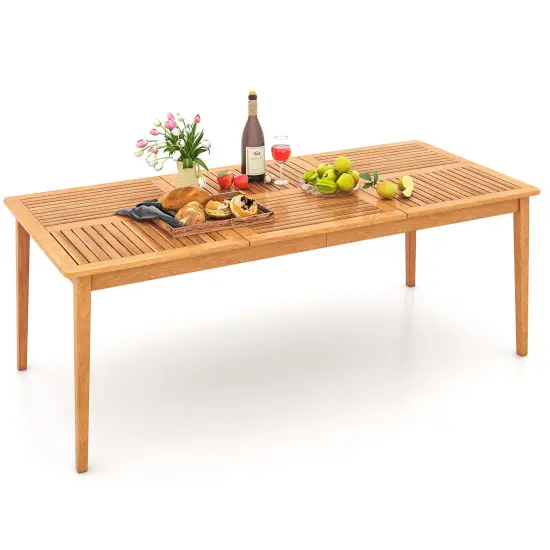 Natural Acacia Wood 8-Person Patio Rectangular Dining Table with Umbrella Hole {4}