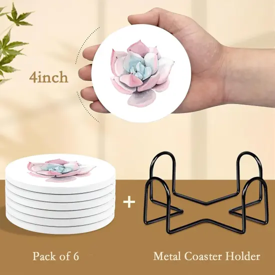 6 Pcs Bouquet Cactus Drink Coasters with Holder {2}