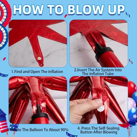 18pcs Red White And Blue Balloons,22/10 Inch Foil Mylar Starburst Balloons, 4th of July Balloon for Independence Day Patriotic Party Memorial Birthday Day Decorations (Starburst balloons) {3}