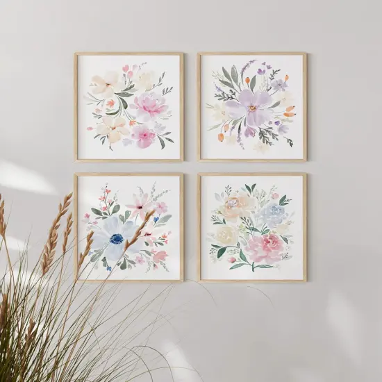 Summer Set of 4 Flower Posters, Wall Decor, Floral Prints, Wall Flower Pictures, Botanical Prints, (Unframed, 8x10) {4}