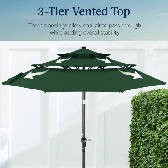 Best Choice Products 10ft 3-Tier Patio Umbrella, Market Sun Shade w/ Tilt Adjustment, Easy Crank Green {3}