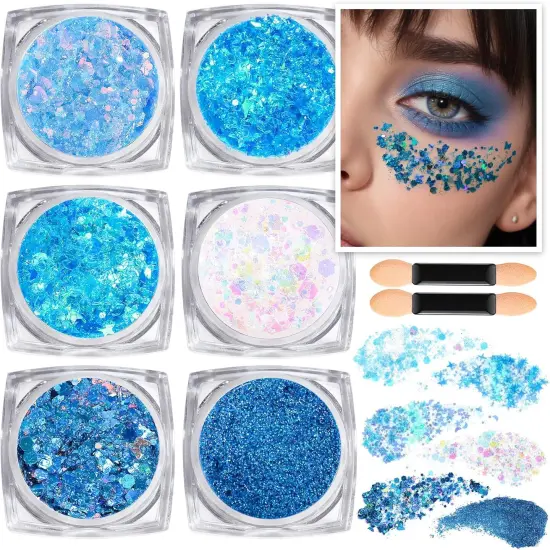 Face & Body Glitter - Blue, Hair Glitter Gel, 6 Shapes Festival Makeup Glitter for Face, Hair & Body {1}