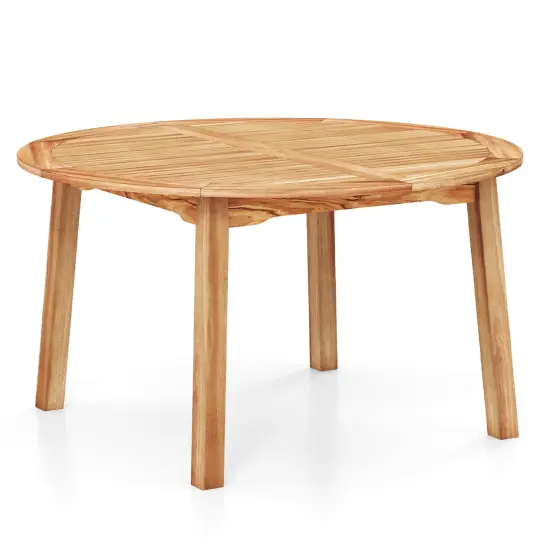 Natural Acacia Wood Round Outdoor Dining Table with Umbrella Hole {1}