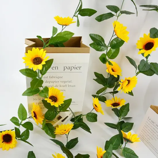 6Pcs Artificial Sunflower Garland &ndash; 7.5ft Silk Sunflower Hanging Vines with Green Leaves for Summer Home, Wedding, Party, and Garden Table Decor {5}
