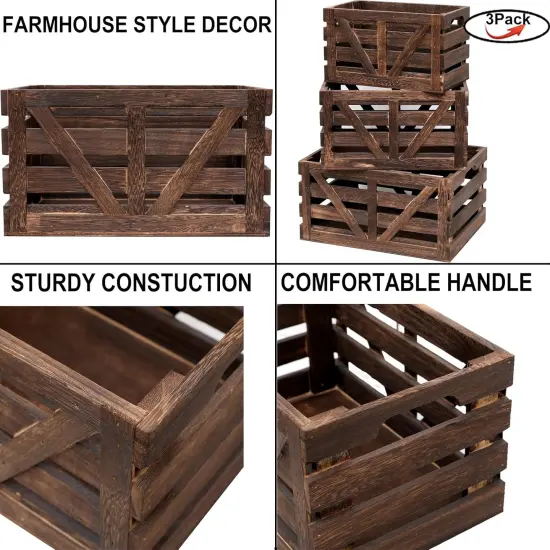 Set of 3 Storage Crate Decorative Wood Crates {4}