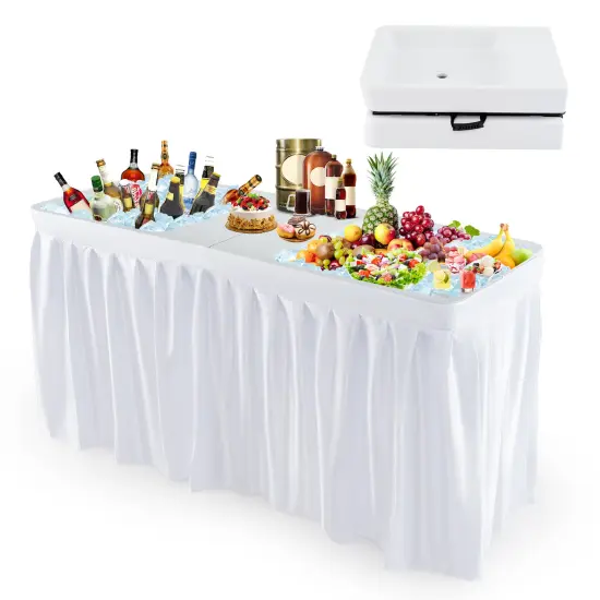 White Folding Ice Cooler Table with Double Sinks and H-Shaped Metal Frame Ideal for Picnic or Wedding {4}