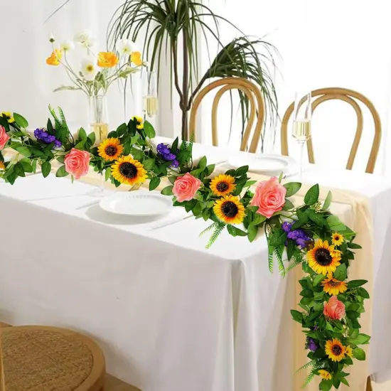 Summer Sunflower Garland &ndash; Faux Flower Hanging Vines for Home, Wall, and Arch Decor {2}