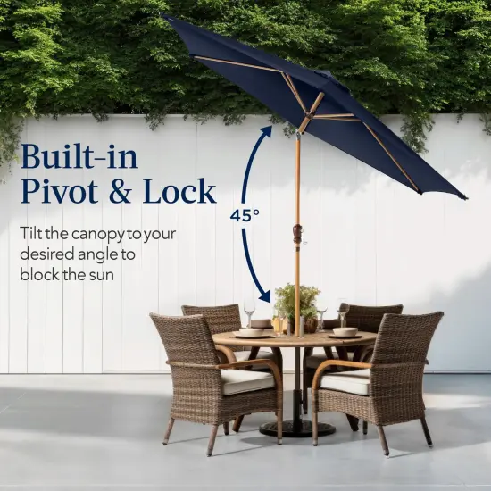 Best Choice Products 10ft Outdoor Woodgrain Pattern Steel Market Patio Umbrella w/ Crank, Tilt Navy Blue {4}