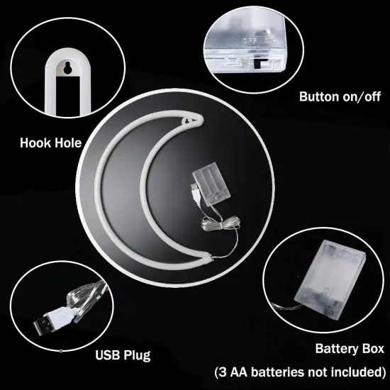 LED Blue Moon Neon Light, Cute Neon Moon Sign, USB or Battery Powered Decorative Night Light for Bedroom, Office, Dorm, Party, and Summer Events (Blue Moon) {5}