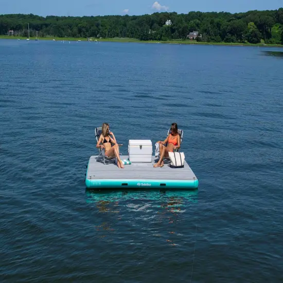 Swimline Inflatable Luxe Dock with Traction Pad and Ladder - 10' x 8' Blue {3}