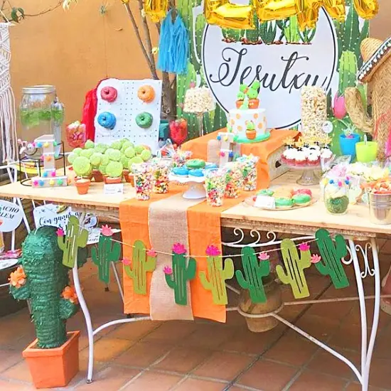 2 Set Fiesta Taco Bar Cactus Banner Garland, Gold Green Glittery Fiesta Banner for Mexican Fiesta Party Cinco De Mayo Decorations {5}