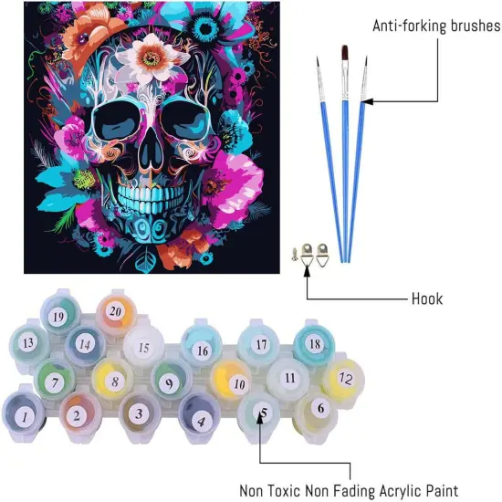 Paint by Numbers Adult Kit -Adult Paint by Numbers Skull Flower,Paint by Number for Gift Home Wall Decor (13.78 x 13.78 Inch) {2}