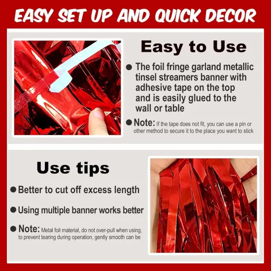 4 Pack 10 Ft Red Foil Fringe Garland, Party Decorations {3}