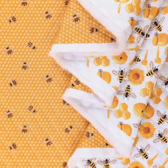 Mook Fabrics Double Faced Quilted Cotton Fabric [43 in. Wide] - By The Yard Bee Time Gold/White {4}