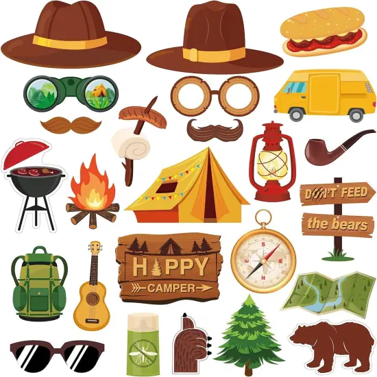 25Pcs Funny Camping Party Selfie Props with Sticks {2}