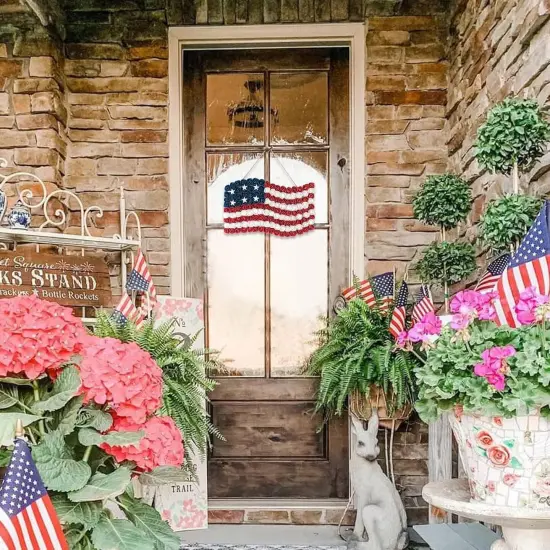 4th of July Wreath Patriotic Wreath Independence Day Wreath for Front Door, 17''*11''Window Wall Patio Decoration Memorial Day Americana Wreath with Red White and Blue American Flag Wreath {5}