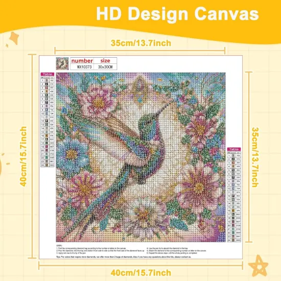 Hummingbird Diamond Painting Kits for Adults, Birds Diamond Art Kits for Beginners, Flowers Gem Art Painting Kits, DIY 5D Diamond Dots Paint by Diamonds Arts and Crafts Home Decor 12x12 inch {4}