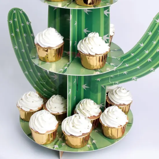 3 Tier Cactus Cupcake Stand, Green Cactus Shape Cupcake Holder for Mexican Fiesta Party Supplies, Taco Party Decorations, Cinco De Mayo Party Favors {5}
