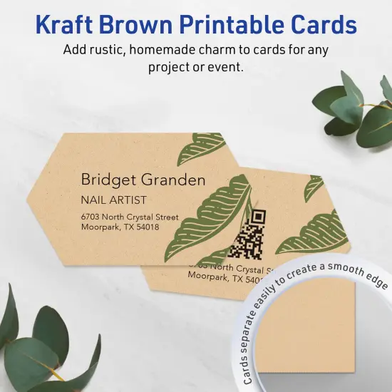 Avery Printable Geo Business Cards, Sure Feed Technology, 2" x 3-1/2", Matte Kraft Brown Cardstock, Print-to-The-Edge, Laser/Inkjet Printable, 80 Total {3}