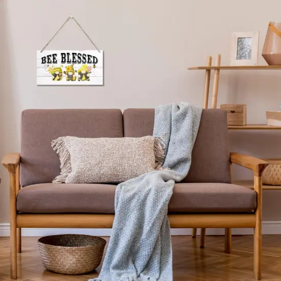 Bee Wood Sign, Decorative Wood Hanging Wood Plaque, Wall Decor Art, Cute Gnome Decor, Spring Decor, Rustic Door Hanger, Home Wall Decor, Decorations for Kitchen Bathroom Living Room, Bee Blessed Sign {3}