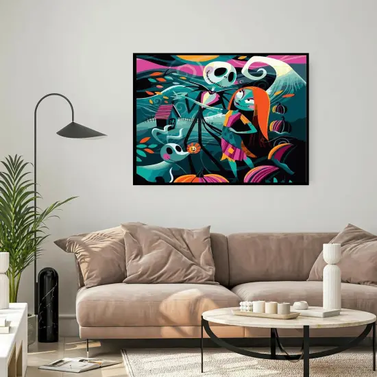 Jack Sally Paint by Numbers Kits for Adults, Halloween Paint by Number for Adults Beginner, Nightmare Before Christmas Paint by Numbers Kits on Canvas with Framed and Easel for Wall Decor 12x16in {5}