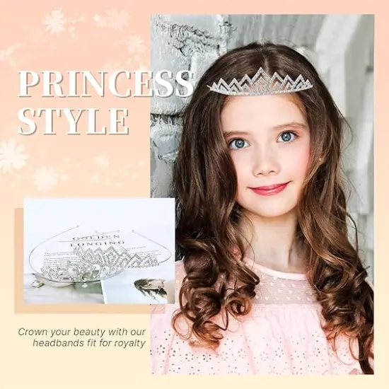 8 Pack Birthday Tiaras for Girls, Rhinestone Crystal Princess Crowns, Silver Headbands Tiara {3}