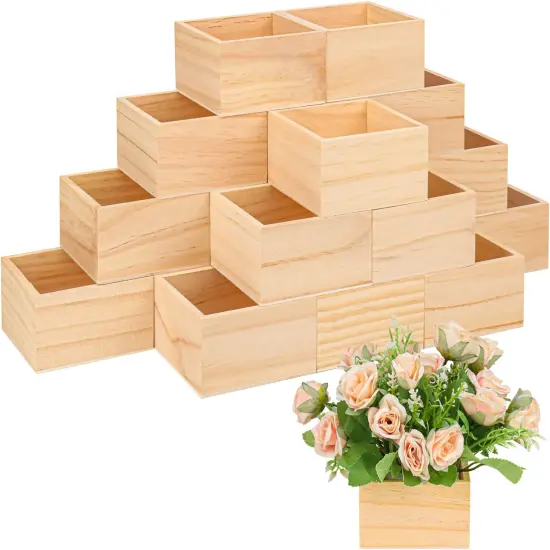 4 x 4 Inch Unfinished Small Wood Crates Organizer Storage Boxes {1}