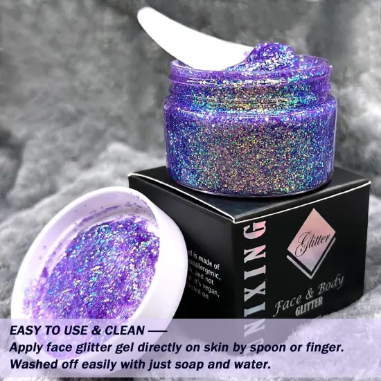 Holographic Body Glitter Gel for Body, Face, Hair and Lip Color Changing Sparkling Face Glitter Gel Mermaid Sequins Glitter Face Paint for Women Girls Music Festival Concerts Party (Purple Chameleon) {4}