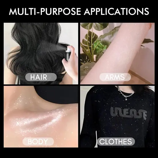 Body Glitter, Body Glitter Spray, Glitter Spray for Hair and Body, Long-Lasting and Quick-Drying Silver Glitter Hairspray Suitable for Stage, Festival Rave and Makeup Prom (2.11 Fl Oz) {4}