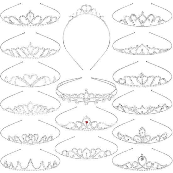 16 Pcs Bulk Girls Tiara Crown Silver Princess Rhinestone Headband Crystal Wedding Tiara for Kid Women Birthday Party {1}