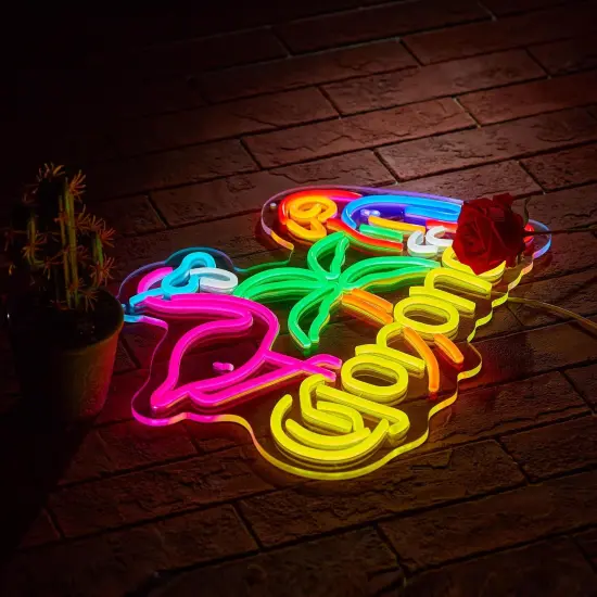 Summer Flamingo and Parrot Coro Neon Sign for Wall D&eacute;cor, Dimmable Beer Bar LED Man Cave Neon Light, USB Powered Neon Art Signs Decor Gifts {2}