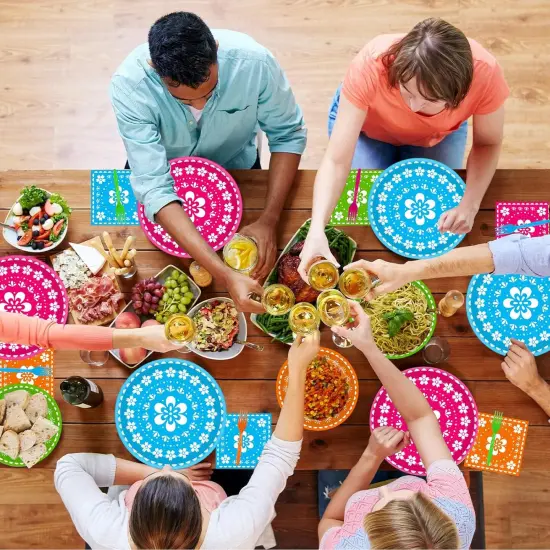 200Pcs Fiesta Party Plates, Mexican Cinco De Mayo Party Decorations Supplies Mexican Papel Picado Disposable Paper Plates Napkins for Taco Carnival Birthday Baby Shower Tableware, Serves 50 {2}