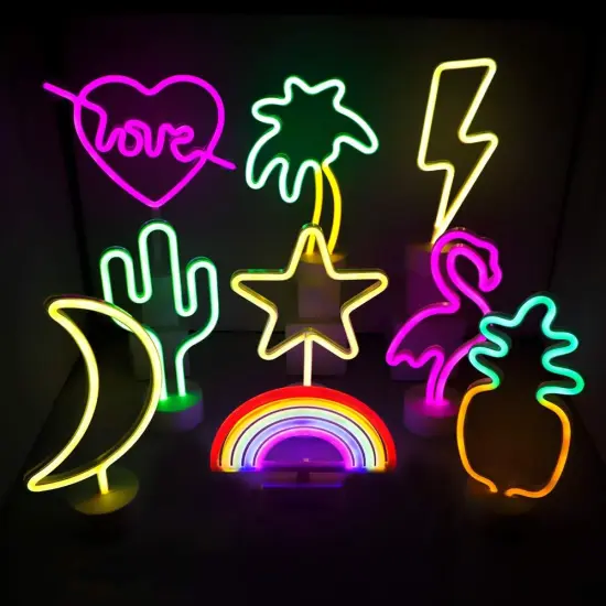 Summer LED Neon Yellow Crescent Moon Tabletop Lamp with White Base, Battery Powered Night Light for Nightstand, Bedroom D&eacute;cor, Party, and Celebrations {4}