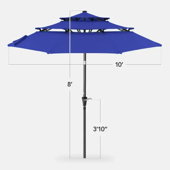 Best Choice Products 10ft 3-Tier Patio Umbrella, Market Sun Shade w/ Tilt Adjustment, Easy Crank Resort Blue {2}