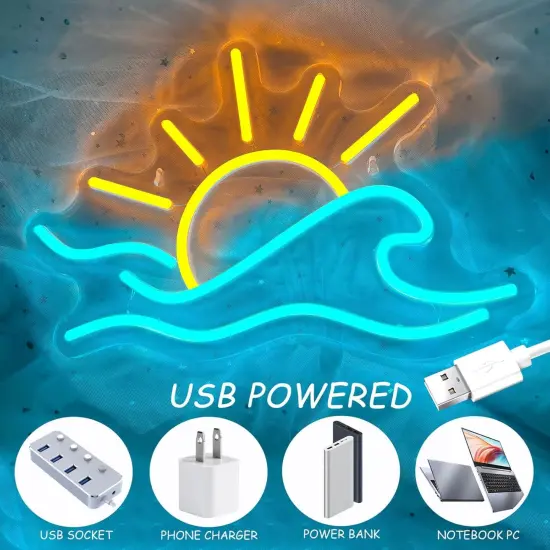 Summer Sunrise Sunset Neon Sign, Dimmable Sun Sea Wave LED Neon Light for Wall Decor, USB Powered Ocean Surf Neon Signs, Acrylic Sun Sign for Bedroom Living Room Bar Cafe Game Room Birthday Party {4}