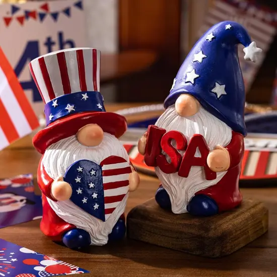 Outdoor Patriotic Garden Gnomes, 2pcs 4th of July Gnome Decor Indoor, Red White Blue Decorations, Gnomes Gifts for Women Mom Grandma {3}