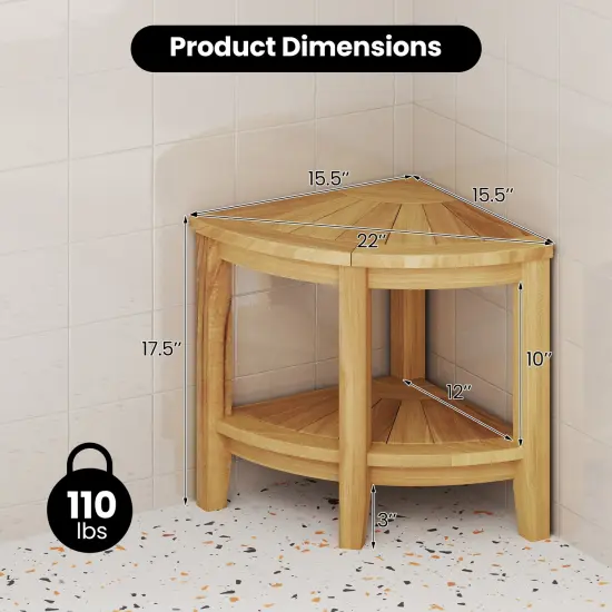 Teak Wood Shower Bench with Storage Shelf for Inside Shower to Sit on {5}